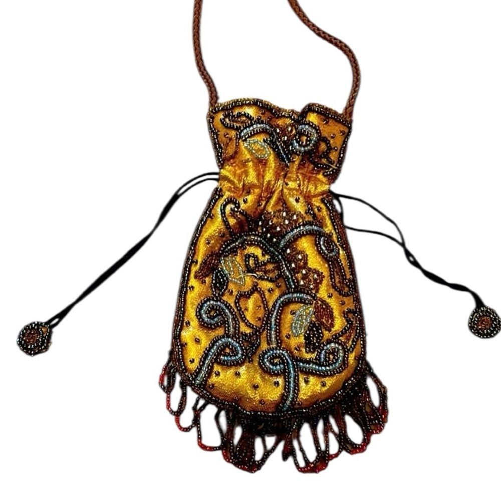 Embroidered Beaded Drawstring Pouch - image 1